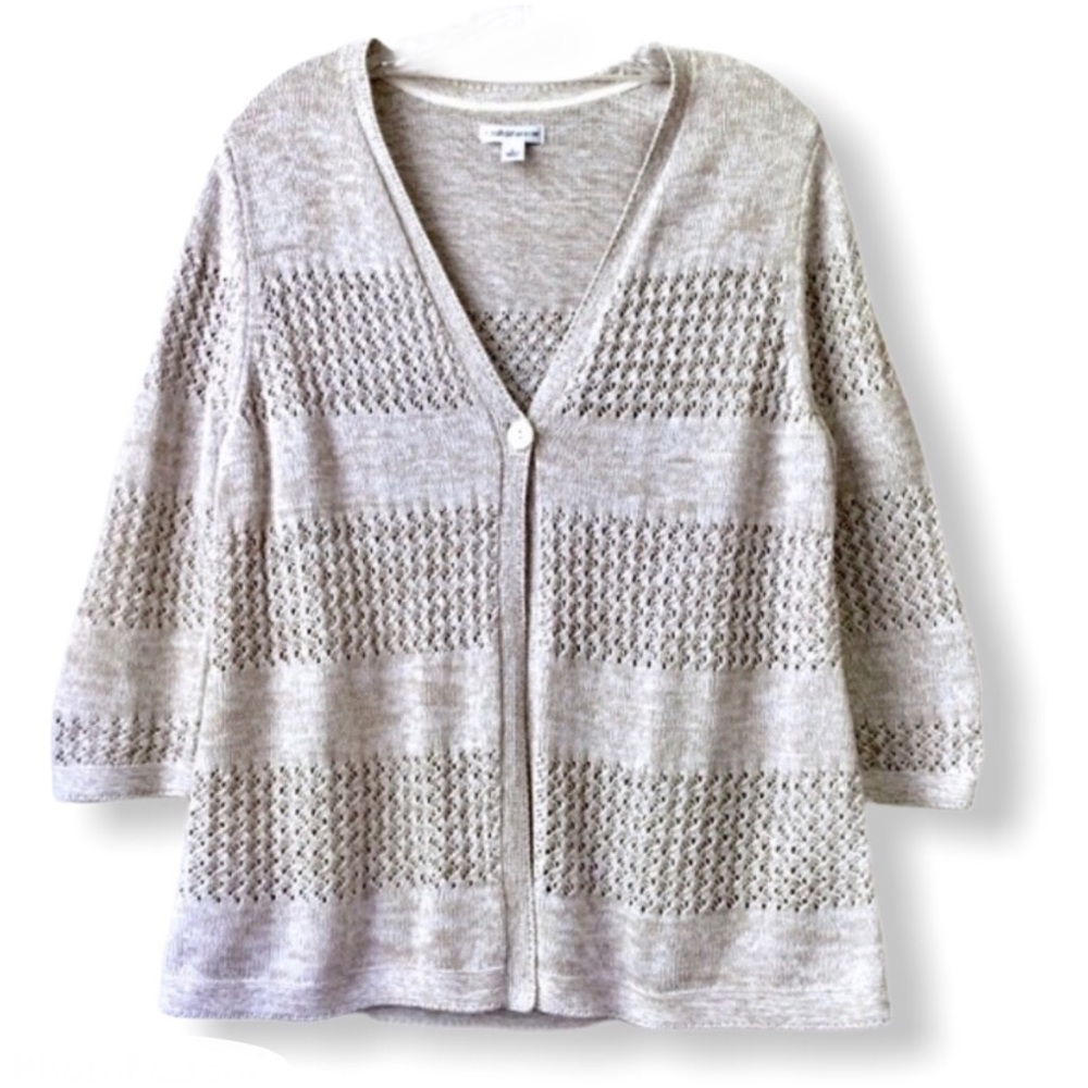 Croft&Barrow 3/4 Sleeve Open Knit Cardigan Beige